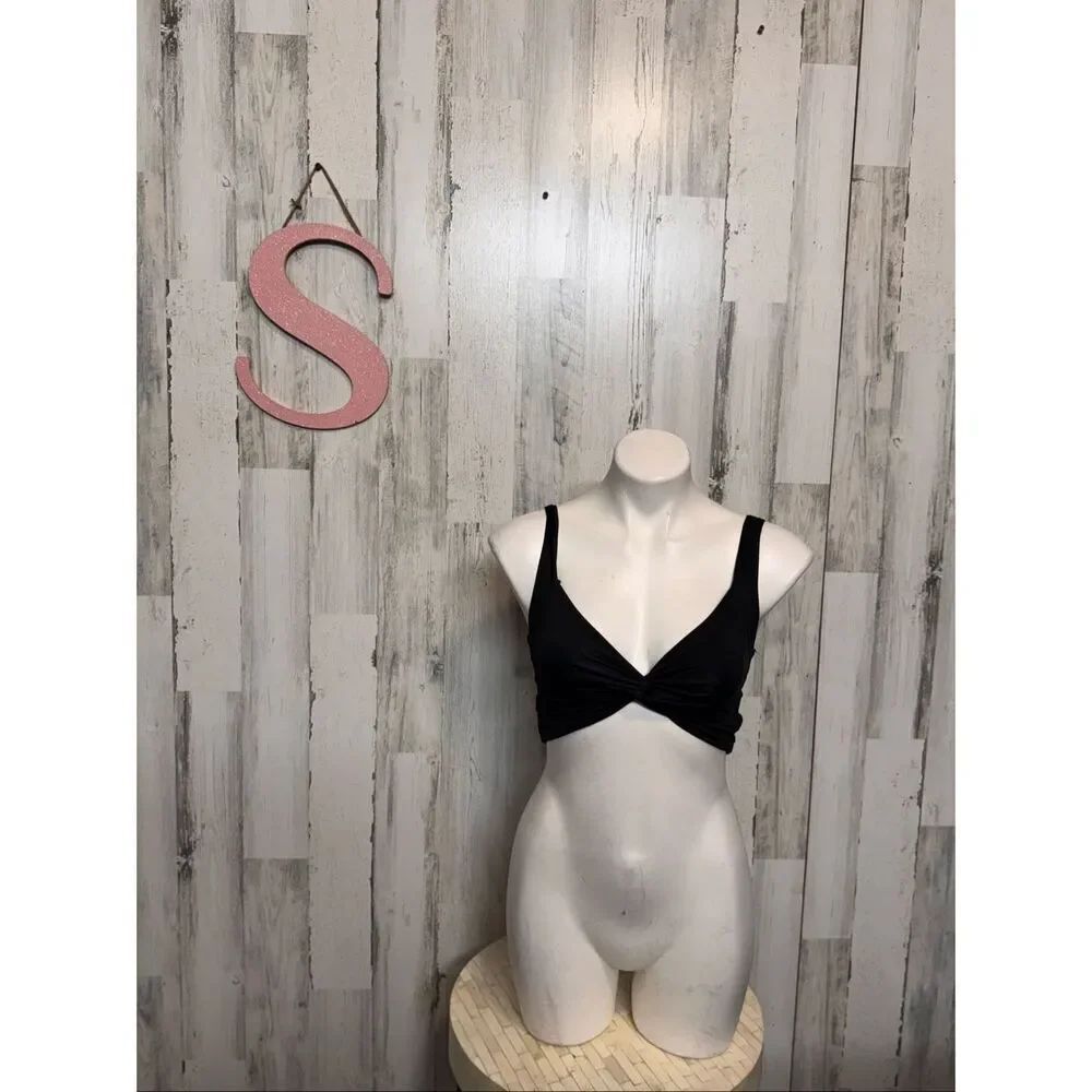 Black Wrap Front Crop Top Tie Back Stretchy Size Small NWT